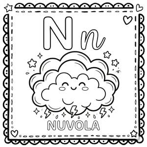 disegno di Lettera N di Nuvola Alfabeto Illustrato  da colorare