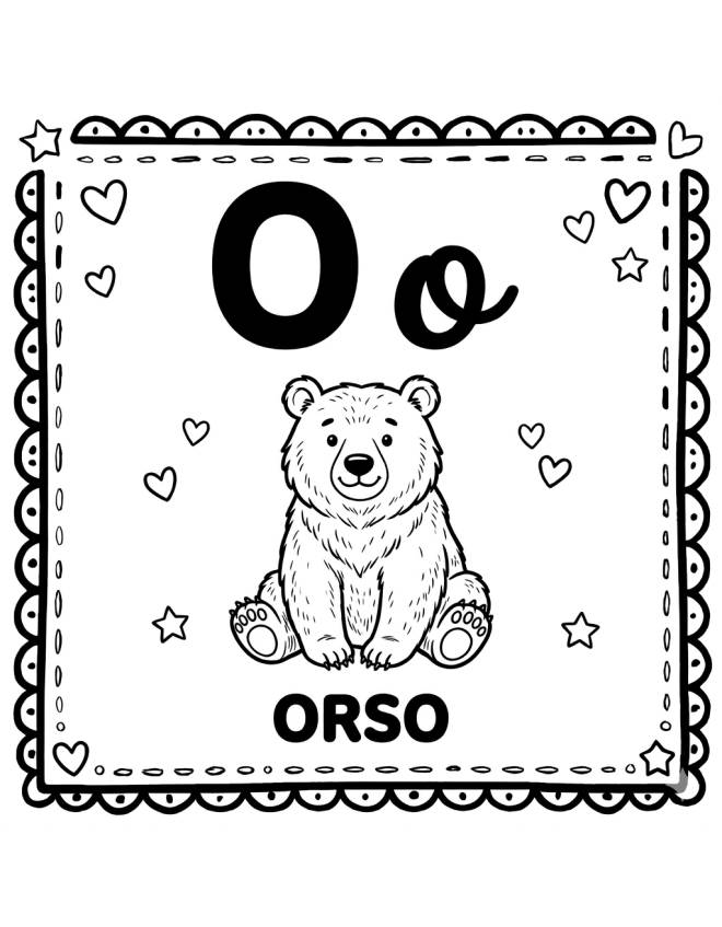 disegno di Lettera O di Orso Alfabeto Illustrato  da colorare