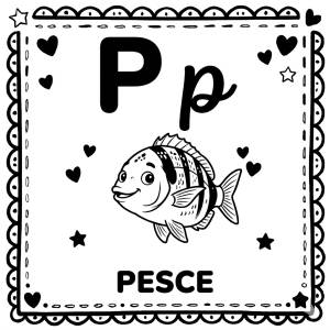 disegno di Lettera P di Pesce Alfabeto Illustrato  da colorare