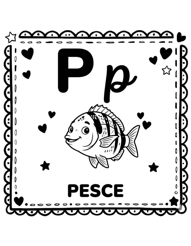 disegno di Lettera P di Pesce Alfabeto Illustrato  da colorare
