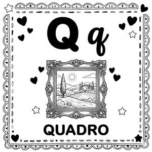 Disegno di Lettera Q di Quadro Alfabeto Illustrato  da colorare