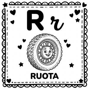 Disegno di Lettera R di Ruota Alfabeto Illustrato  da colorare