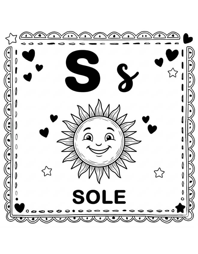 disegno di Lettera S di Sole Alfabeto Illustrato  da colorare