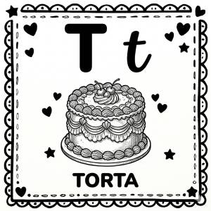 disegno di Lettera T di Torta Alfabeto Illustrato  da colorare