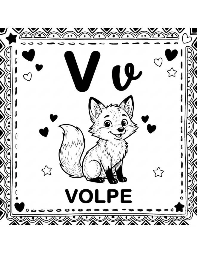 disegno di Lettera V di Volpe Alfabeto Illustrato  da colorare