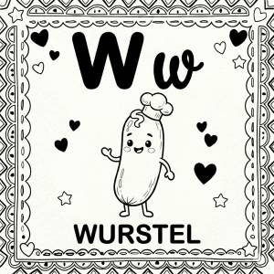 disegno di Lettera W di Wurstel Alfabeto Illustrato  da colorare