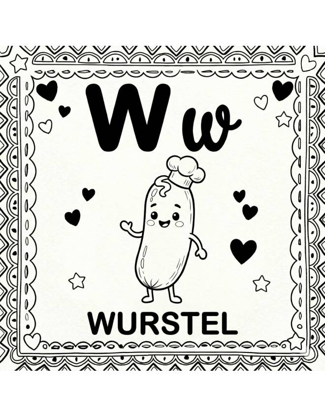 disegno di Lettera W di Wurstel Alfabeto Illustrato  da colorare