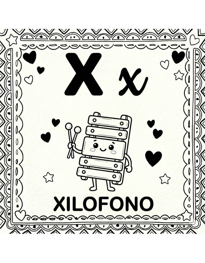 disegno di Lettera X di Xilofono Alfabeto Illustrato  da colorare