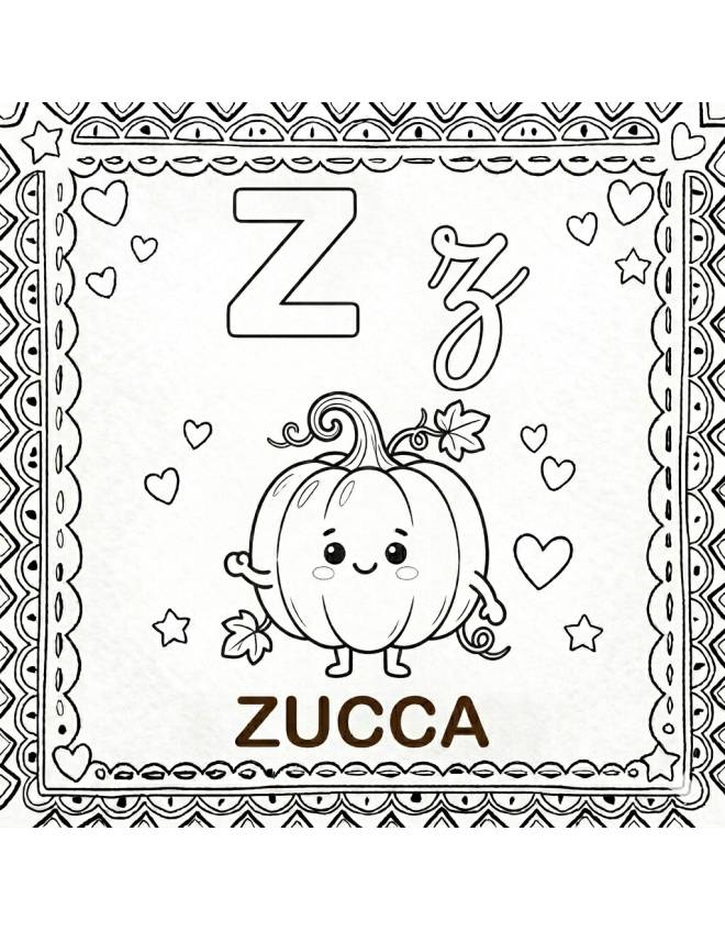 disegno di Lettera Z di Zucca Alfabeto Illustrato  da colorare