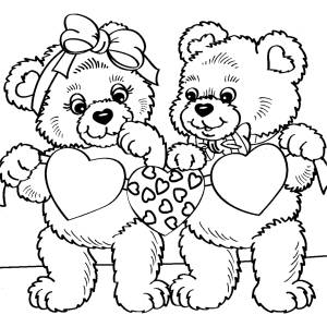 Disegno di Orsacchiotti con Cuori da colorare