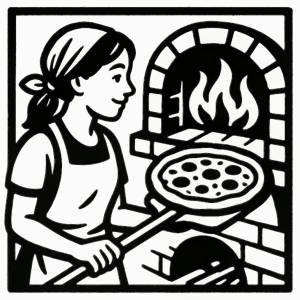 Disegno di Pizzaiola che inforna Pizza da colorare