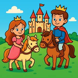 Disegno di Il Principe e la Principessa a Cavallo a colori