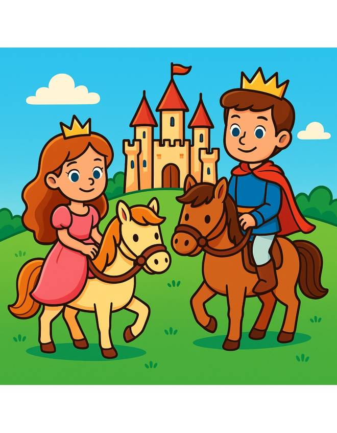 disegno di Il Principe e la Principessa a Cavallo a colori