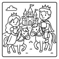 disegno di Il Principe e la Principessa a Cavallo da colorare