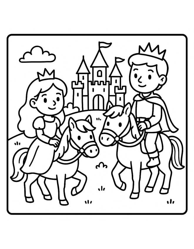 disegno di Il Principe e la Principessa a Cavallo da colorare