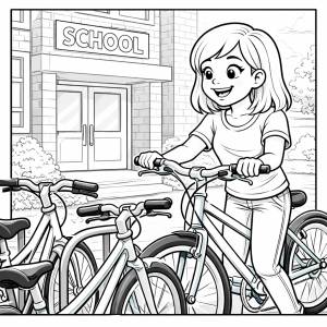 disegno di Ragazza che va a Scuola in Bici da colorare