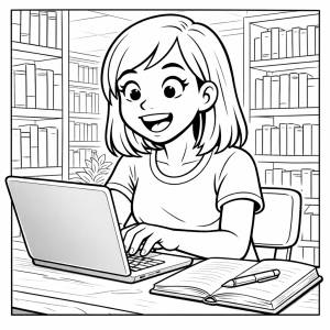 Disegno di Ragazza in Biblioteca che Studia da colorare