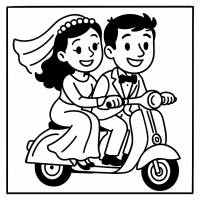 disegno di Gli Sposi sulla Vespa da colorare