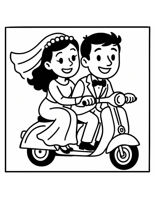 disegno di Gli Sposi sulla Vespa da colorare