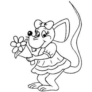 Disegno di Topolina con Mazzo di Fiori da colorare