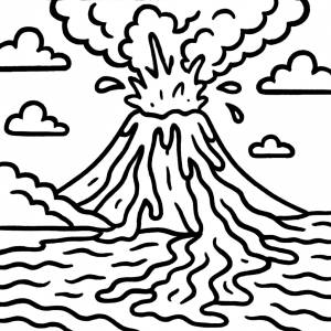 Disegno di Vulcano in Eruzione con Lava da colorare