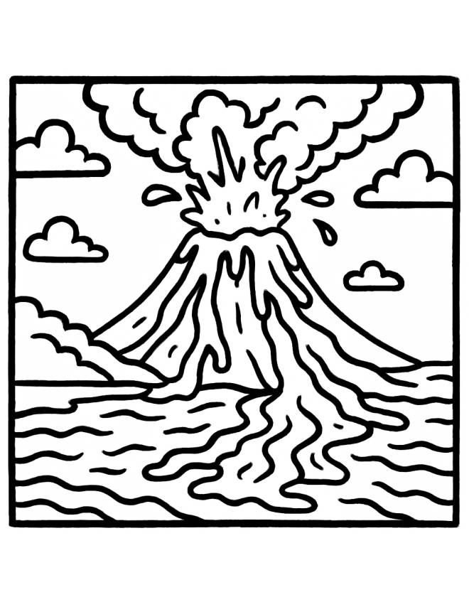 disegno di Vulcano in Eruzione con Lava  da colorare