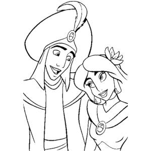 Disegno di Principe Alladin e Principessa Jasmine da colorare