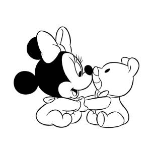 Disegno di Baby Minnie con Orsacchiotto da colorare