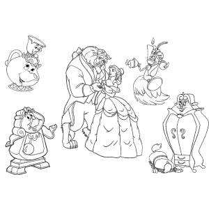 Disegno di I Personaggi de La Bella e La Bestia da colorare
