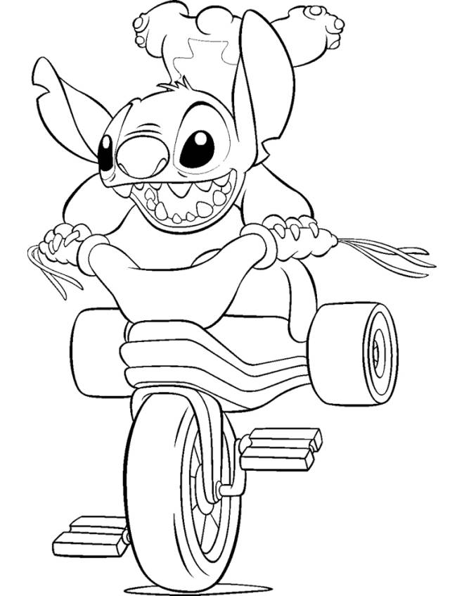 disegno di Stitch sulla Bici da colorare