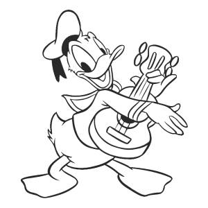 Disegno di Paperino e la Chitarra da colorare