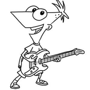 Disegno di Phineas con la Chitarra da colorare