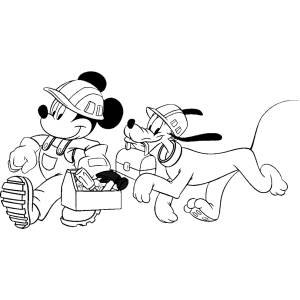 Disegno di Topolino e Pluto al Lavoro da colorare
