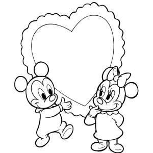 Disegno di Topolino e Minnie Baby Cuore da colorare