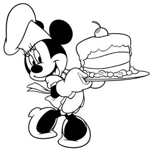 Disegno di Minnie con Torta da colorare