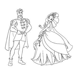 disegno di Principessa Tiana e il Principe da colorare