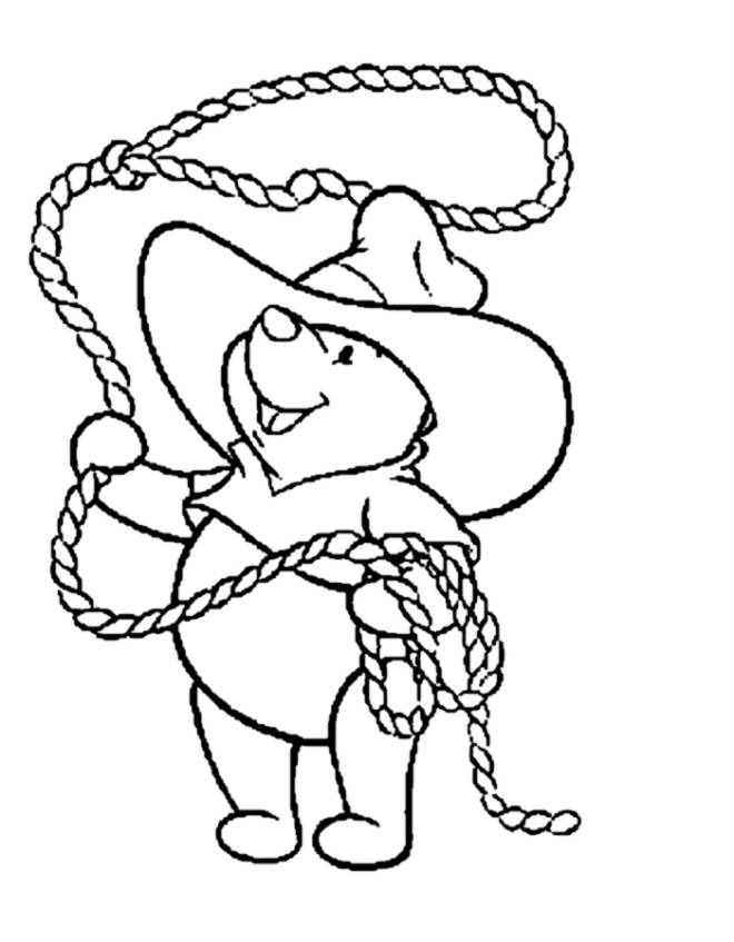 disegno di Winnie Pooh Cowboy da colorare