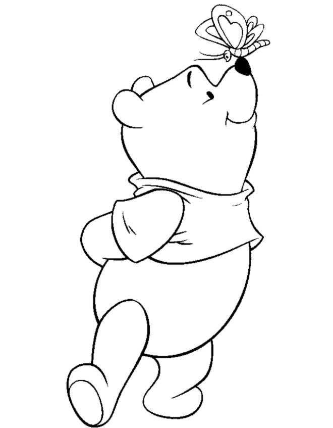 disegno di Winnie Pooh e la Farfalla da colorare