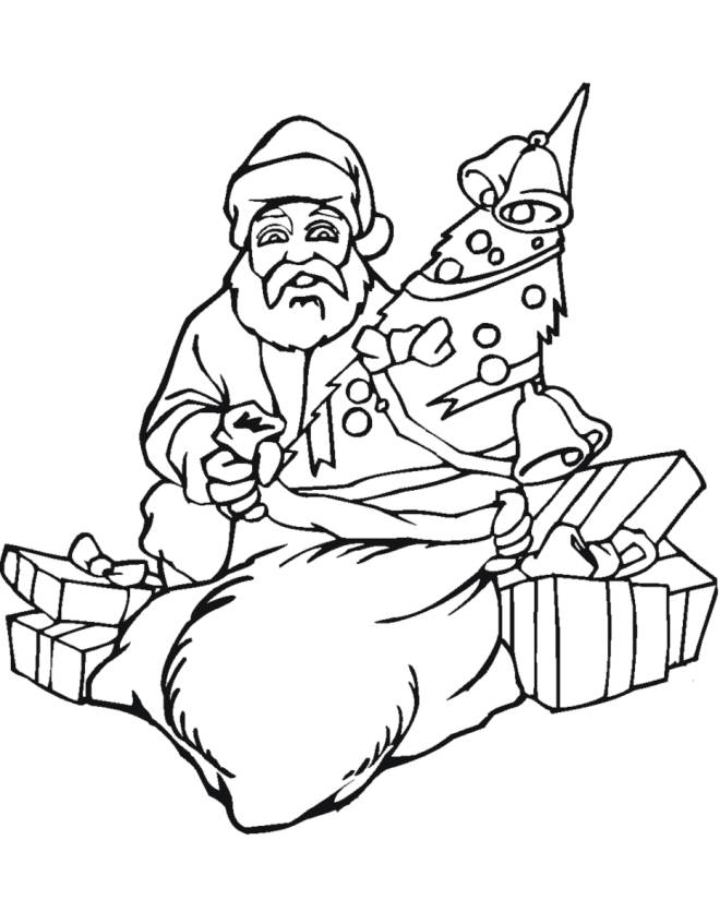 disegno di Babbo Natale con Regali da colorare