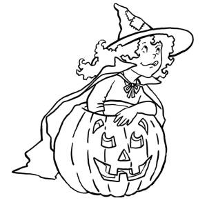 disegno di Bambina con la Zucca da colorare