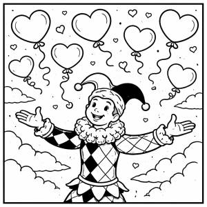 Disegno di Allerchino e Palloncini a Forma di Cuore da colorare