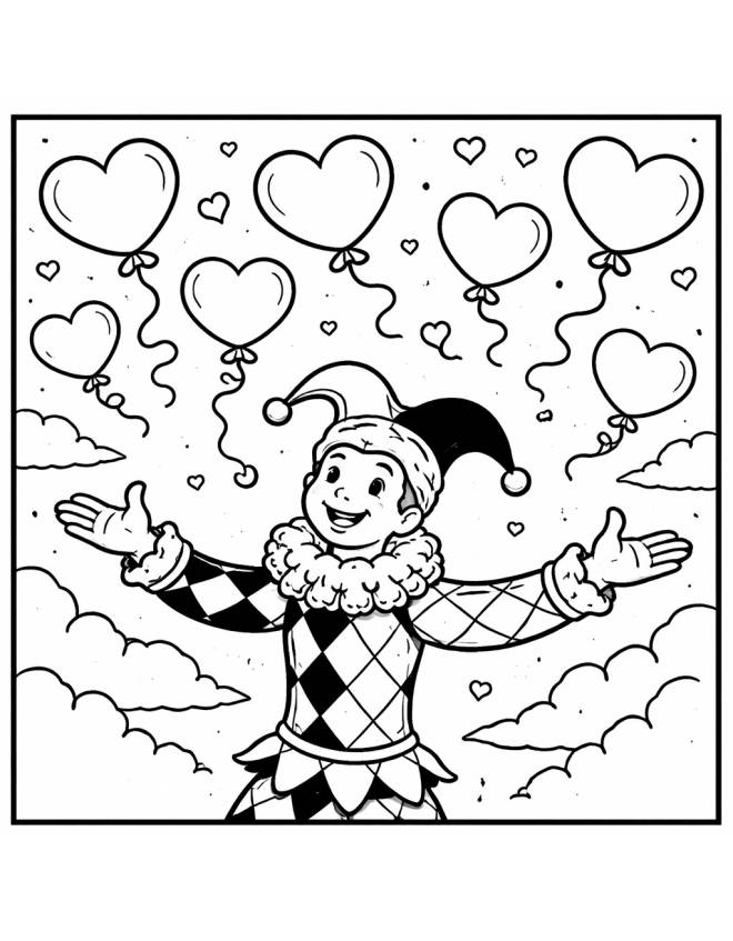 disegno di Allerchino e Palloncini a Forma di Cuore da colorare