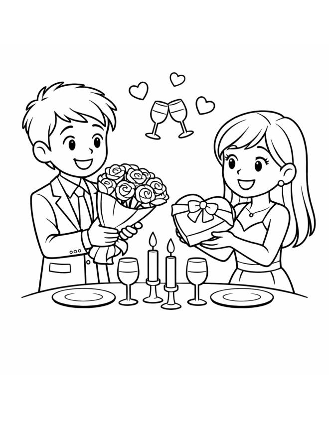 disegno di Coppia di Innamorati a San Valentino  da colorare