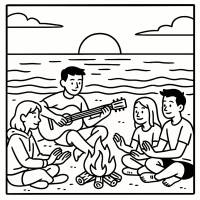 disegno di Falò in Spiaggia al Mare da colorare