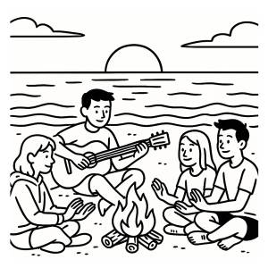 disegno di Falò in Spiaggia al Mare da colorare