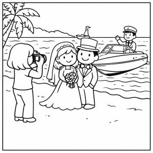 Disegno di Foto degli Sposi con Motoscafo da colorare