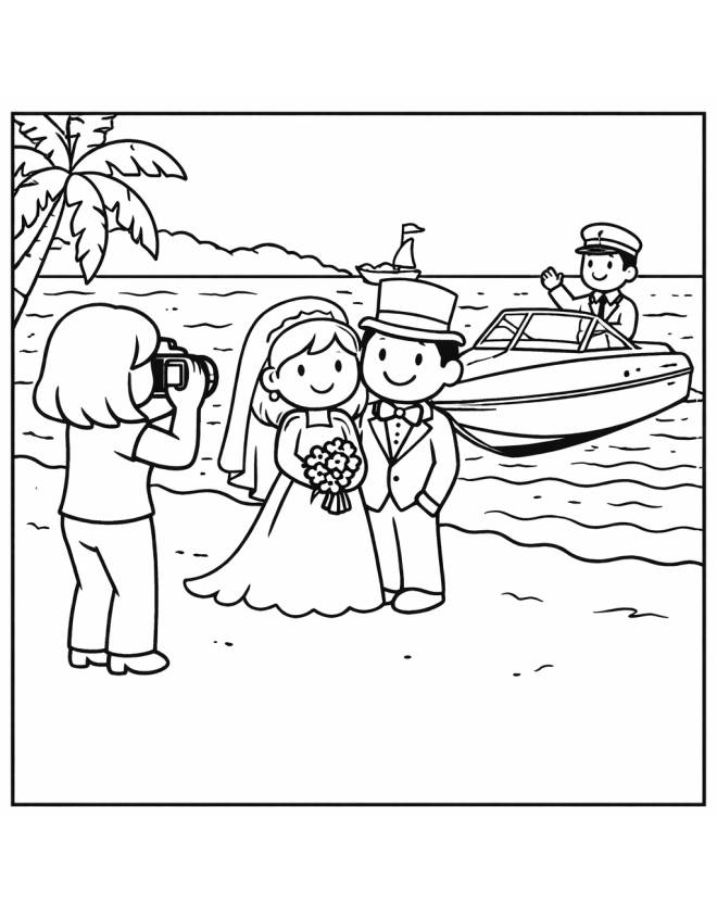 disegno di Foto degli Sposi con Motoscafo  da colorare