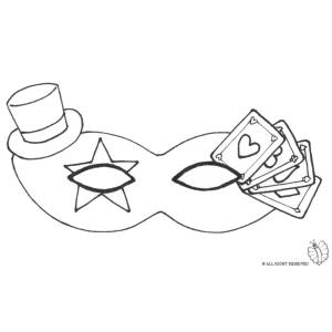 Disegno di Maschera Carnevale con Cappellino da colorare