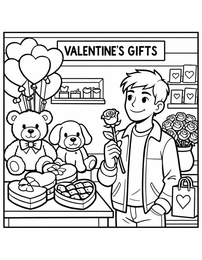 disegno di Negozio Regali di San Valentino  da colorare