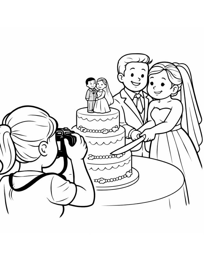 disegno di Il Taglio della Torta degli Sposi  da colorare